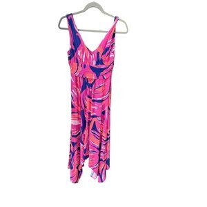 Lilly Pulitzer Handkerchief Hem Sleeveless Dress Pink Blue Tropical Print Size s